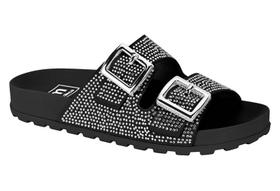 Chinelo Feminino Moleca Slide Papete Strass Fivelas