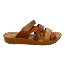 Chinelo Feminino New Face Casual Ultraconforto Couro Tiras Antiderrapante 39501 Caramelo