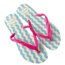 Chinelo Feminino Ondas Azul Básico com Tiras Pink
