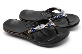 Chinelo feminino para esporão anatômico com tiras com pedras Chinelo feminino para esporão anatômico com tiras com pedras