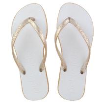 Chinelo Feminino Petite Jolie Branco Dourado - PJ6970