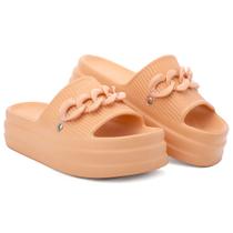Chinelo Feminino Plataforma Anabela com corrente Salto Leve 100% em EVA