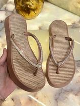 Chinelo Feminino Plataforma Com Tiras Em Strass Rose