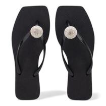 Chinelo Feminino Quadrado com Stras Elegante Confortável Dia a Dia Original sua cia