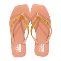 Chinelo Feminino Ramarim Bico Quadrado Laranja/Glitter Chinelo Feminino Ramarim Bico Quadrado Laranja/Glitter