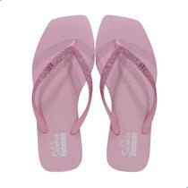 Chinelo Feminino Ramarim Bico Quadrado Solarize com Glitter Rosa