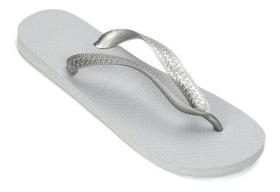 Chinelo Feminino Sandália Havaianas Cinza Com Tira Prata