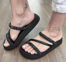 Chinelo Feminino Sandália Moleca Strass Brilhosa Papete Flat 5469.121