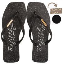 Chinelo Feminino Solado Quadrado com Glitter - Rafitthy - Preto