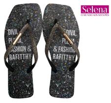 Chinelo Feminino Solado Quadrado e Glitter - Rafitthy - Preto Brilho