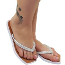 Chinelo Feminino Strass Lola Rasteira Sandália Brilho Branco Chinelo Feminino Strass Lola Rasteira Sandália Brilho Branco