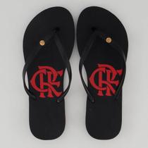 Chinelo Flamengo Basic Escudo Feminino Preto e Vermelho