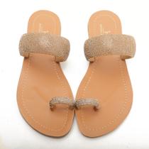 Chinelo Flat Sapato da Corte Strass Dedo Tira Larga