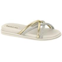 Chinelo Flatform Dourado Cristal Branco Off Beira Rio 8488.116