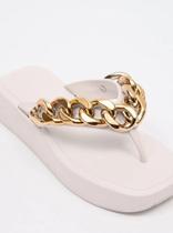 Chinelo Flatform Feminino Petite Jolie Hit Branco Corrente Dourada PJ6515 Chinelo Flatform Feminino Petite Jolie Hit Branco Corrente Dourada PJ6515