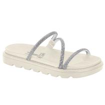 Chinelo Flatform Tiras Strass Cristal Silver Branco Off Vizzano 6459.118