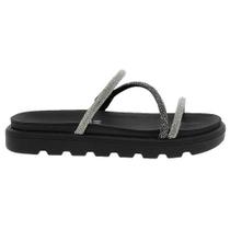 Chinelo Flatform Tiras Strass Cristal Silver Preto Vizzano 6459.118
