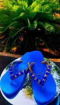 Chinelo Havaianas Bordado Decorado Customizado Pedrarias Azul