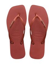 Chinelo Havaianas com logotipo quadrado fino para mulher, mogno metálico