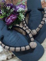 chinelo havaianas com meia cana prata enrolado com fio de seda