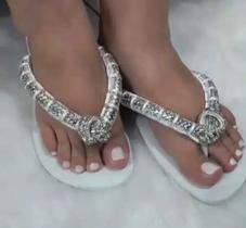 chinelo havaianas com meia cana prata enrolado com fio de seda