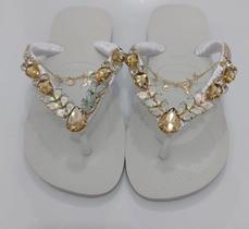 Chinelo Havaianas Customizado Cabedal Pedraria Correntinha
