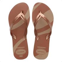 Chinelo Havaianas Elegance Print Metalizado Feminino - Marrom