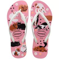 Chinelo Havaianas Feminino Adulto Slim Pets Animais Cor:RosaTamanho:37/38