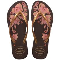 Chinelo Havaianas Feminino Slim Organic Desenho Floral Cor:CaféTamanho:41/42 Chinelo Havaianas Feminino Slim Organic Desenho Floral Cor:CaféTamanho:41/42