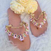 Chinelo Havaianas Flat personalizado Com Pedraria Rosa