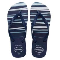 Chinelo Havaianas Masculino Top Basic Listras Minimalistas Original Marinho/Branco