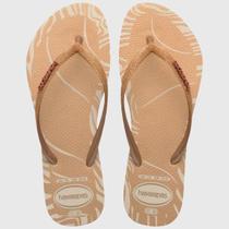 Chinelo Havaianas Slim Glitter Edge Feminino - Bege - 33/34