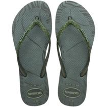 Chinelo Havaianas Slim Glitter Edge Feminino - Verde Oliva - 33/34 Chinelo Havaianas Slim Glitter Edge Feminino - Verde Oliva - 33/34