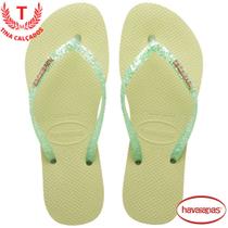 Chinelo Havaianas Slim Glitter Flourish - Feminina Com Logo Metálico
