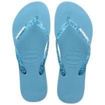 Chinelo havaianas slim logo metallic azul