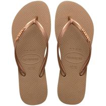 Chinelo Havaianas Slim Logo Metallic Feminino - Bege Chinelo Havaianas Slim Logo Metallic Feminino - Bege