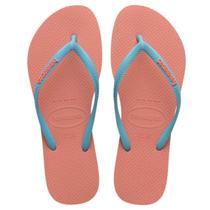 Chinelo Havaianas Slim Logo Pop-Up Feminina - Rosa e Azul