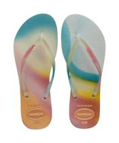 Chinelo Havaianas Slim Metallic Rainbow Bege Palha 35/36