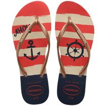 Chinelo Havaianas Slim Nautical Feminino - Bege e Vermelho