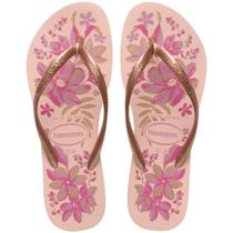 Chinelo Havaianas Slim Organic Feminino - Rosa e Dourado