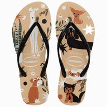 Chinelo Havaianas Slim Pets Feminino - Bege e Preto