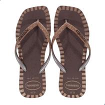Chinelo Havaianas Slim Square Glitter Contour Café Chinelo Havaianas Slim Square Glitter Contour Café