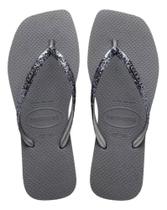 Chinelo Havaianas Slim Square Glitter II - Cinza Aço (sandália)