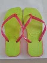 Chinelo Havaianas Slim Square Glitter Verde neon