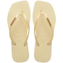 Chinelo Havaianas Slim Square Logo - Feminino - Creme - 3334