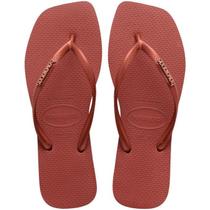 Chinelo Havaianas Slim Square Logo Metallic Bico Quadrado