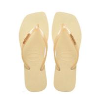 Chinelo havaianas slim square logo metallic buttercream