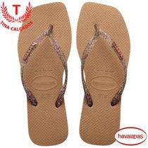 Chinelo Havaianas Slim Square Logo Metallic Feminino - Adulto