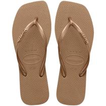 Chinelo Havaianas Slim Square Logo Metallic Feminino - Bege