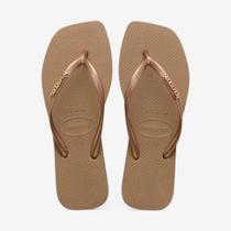 Chinelo Havaianas Slim Square Logo Metallic Rose Gold